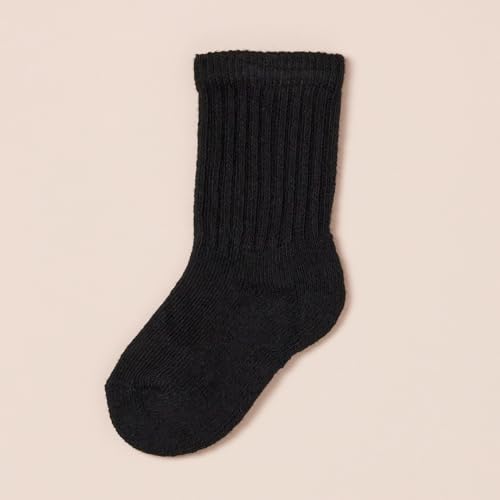 Amazon Essentials Unisex Kids' Cotton Crew Socks, 10 Pairs, Black, Medium