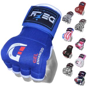 defy padded inner gloves quick 75cm long strap – inner boxing gloves gel padded knuckle protection – elasticated boxing hand wraps for mma muay thai kickboxing martial arts pair (blue, large)