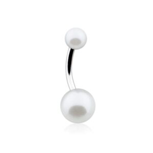 covet jewelry double luster pearl ball steel belly button ring (white)