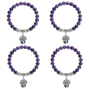 TUMBEELLUWA Beaded Bracelets Semi Precious Stone Yoga Beads Healing Crystals Tree Charm Chakra Bracelet Handmade Jewelry for Women,Amethyst