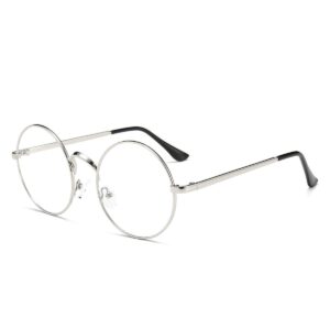 Dollger Halloween Harry Round Glasses Non-Prescription for Men Women Metal Frame clear glasses Sliver