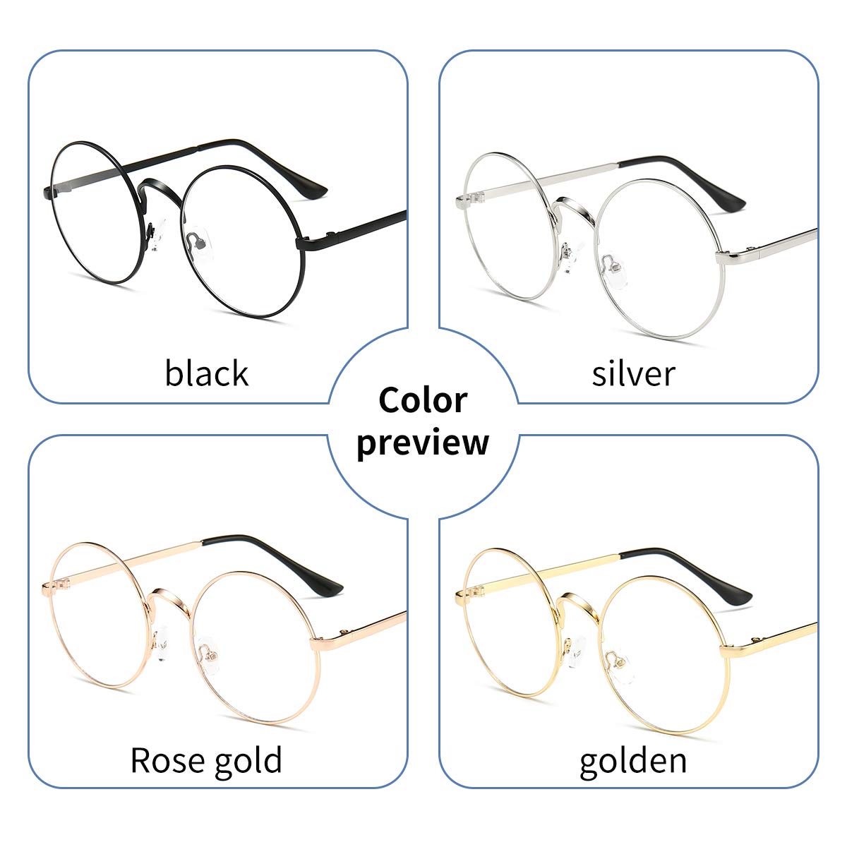 Dollger Halloween Harry Round Glasses Non-Prescription for Men Women Metal Frame clear glasses Sliver