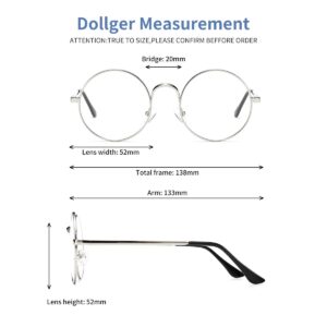 Dollger Halloween Harry Round Glasses Non-Prescription for Men Women Metal Frame clear glasses Sliver