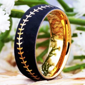 CLOUD DANCER Sports Ring -Symbology Baseball Engraved Ring 8mm Gold Domed Tungsten Carbide Ring Wedding Ring and Engagement ring-Free Engraving Inside (10.5)