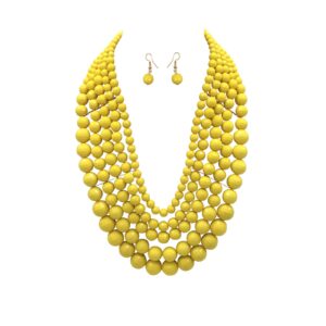 jhwzaiy 5 layered beaded statement chunky necklaces for women - multi strand colorful bead layered bib necklace for women fashion jewelry costume earring set (yellow)