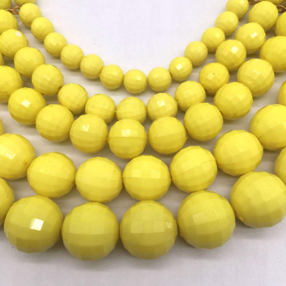 JHWZAIY 5 Layered Beaded Statement Chunky Necklaces For Women - Multi Strand Colorful Bead Layered Bib Necklace For Women Fashion Jewelry Costume Earring Set (Yellow)