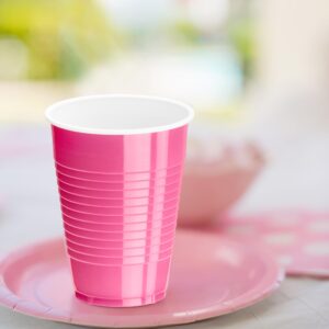 DecorRack Pink Plastic Cups, 12 oz Disposable Cups, Party Supplies (60 Count)