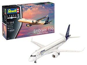 revell 03883 1:144 embraer 190 lufthansa new livery plastic model kit, multicolour (revell 03883 3883)