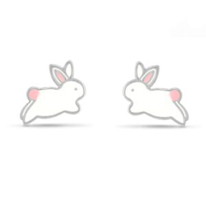 boma jewelry sterling silver enamel white bunny rabbit stud earrings