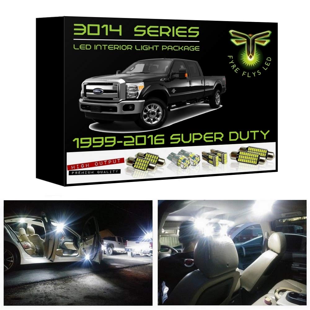 Fyre Flys White LED Interior Lights for 1999-2016 Ford F250 F350 Super Duty 14 Piece 6000K Super Bright 3014 Series SMD Package Kit and Install Tool