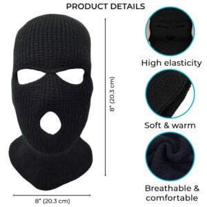 3 Hole Knitted Full Face Ski Mask Winter Balaclava Face Cover for Outdoor Sports (Black)