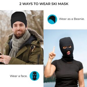 3 Hole Knitted Full Face Ski Mask Winter Balaclava Face Cover for Outdoor Sports (Black)