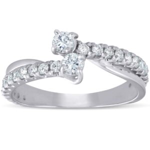 1ct two stone diamond engagement forever us ring 14k white gold anniversary band - size 6