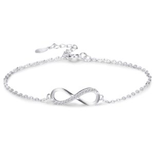 Sllaiss 925 Sterling Silver Infinity Love Bracelet for Women Infinity Endless Love Symbol Charm Adjustable Bracelet White Gold Plated