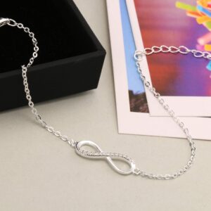 Sllaiss 925 Sterling Silver Infinity Love Bracelet for Women Infinity Endless Love Symbol Charm Adjustable Bracelet White Gold Plated