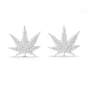 Boma Jewlery Sterling Silver Marijuana Pot Weed Cannabis Leaf Stud Earrings