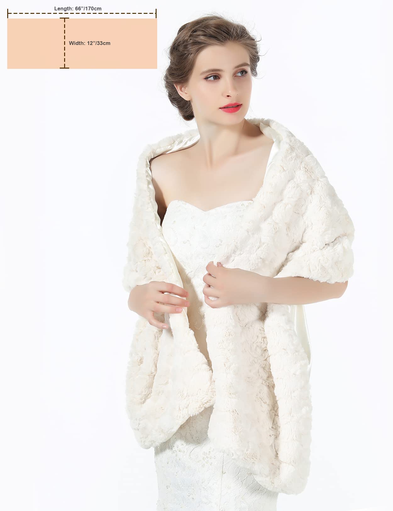 BEAUTELICATE Faux fur Shawl For Women Wedding Bridal Wrap Stole Shrug Warm Winter Cover Up for Evening Dress