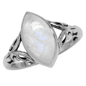 Silvershake 14X7mm Natural Marquise Shape Moonstone 925 Sterling Silver Filigree Solitaire Ring Size 7