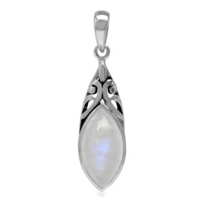 silvershake 14x7mm natural marquise shape moonstone 925 sterling silver filigree solitaire pendant