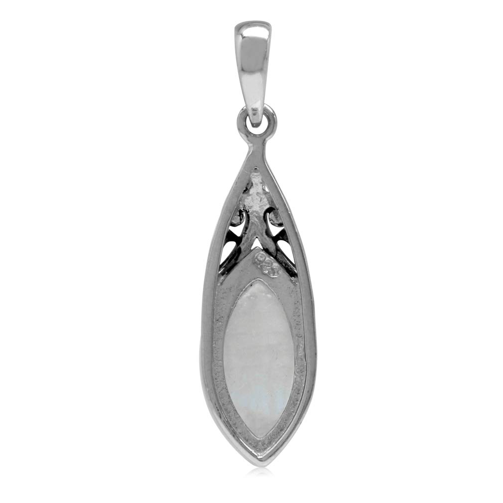 Silvershake 14X7mm Natural Marquise Shape Moonstone 925 Sterling Silver Filigree Solitaire Pendant