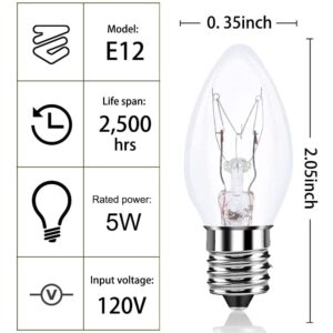 SkrLights 25 Pack C7 Clear Bulbs Christmas Light Bulbs C7 Outdoor String Light Replacement Bulbs, C7/E12 Candelabra Base, 5 Watt-Clear