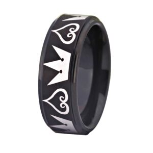 Cosplay Jewelry 8mm Black Step Kingdom Hearts & Crowns Design Ring Wedding Ring Engagement Ring-Free Inside Engraving (14.5)