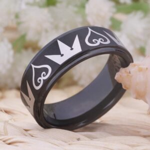 Cosplay Jewelry 8mm Black Step Kingdom Hearts & Crowns Design Ring Wedding Ring Engagement Ring-Free Inside Engraving (14.5)