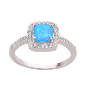 closeoutwarehouse blue simulated opal princess halo ring sterling silver size 11