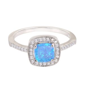 CloseoutWarehouse Blue Simulated Opal Princess Halo Ring Sterling Silver Size 11