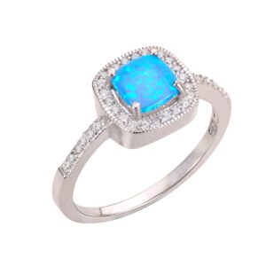 CloseoutWarehouse Blue Simulated Opal Princess Halo Ring Sterling Silver Size 11