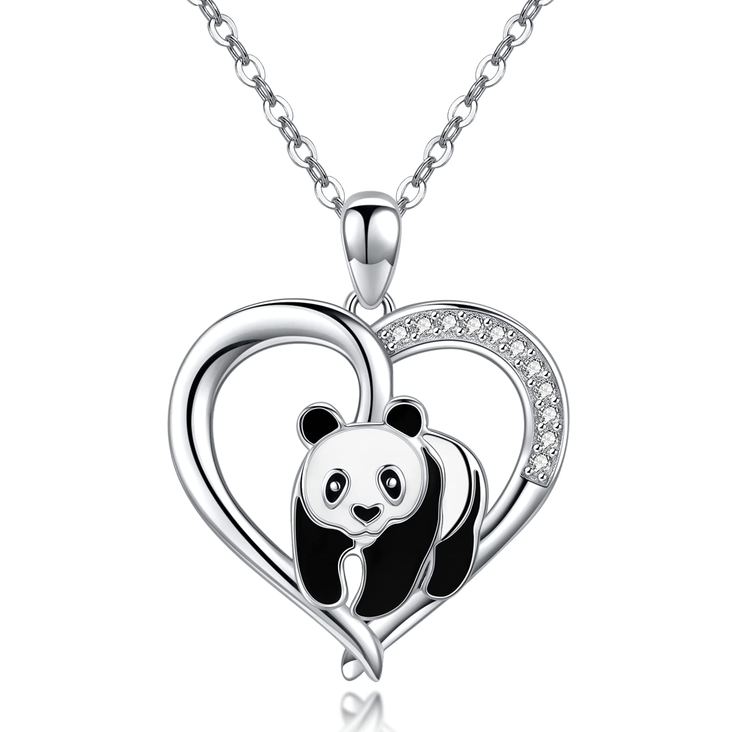 PRAYMOS 925 Sterling Silver Panda Necklace Gifts Heart Pendant Jewelry Birthday Christmas Gifts Women