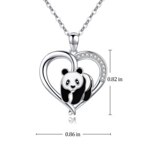 PRAYMOS 925 Sterling Silver Panda Necklace Gifts Heart Pendant Jewelry Birthday Christmas Gifts Women