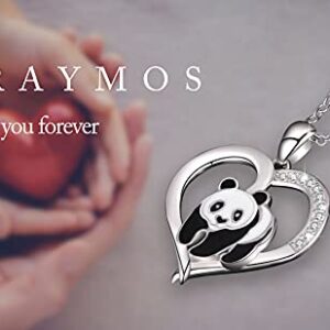 PRAYMOS 925 Sterling Silver Panda Necklace Gifts Heart Pendant Jewelry Birthday Christmas Gifts Women