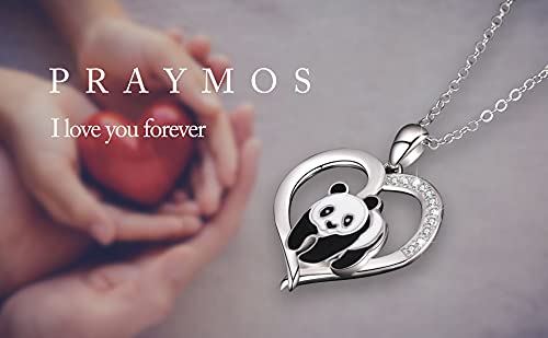 PRAYMOS 925 Sterling Silver Panda Necklace Gifts Heart Pendant Jewelry Birthday Christmas Gifts Women