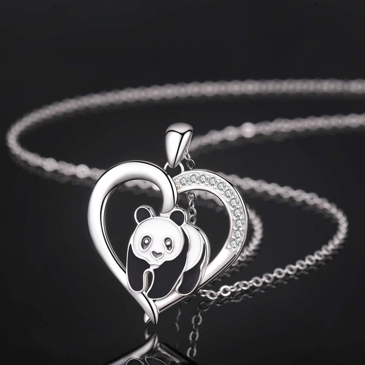 PRAYMOS 925 Sterling Silver Panda Necklace Gifts Heart Pendant Jewelry Birthday Christmas Gifts Women