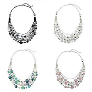 bocar 4 pcs newest multi layer chain crystal colored glaze statement women strand necklace (nk-10061-1 set)