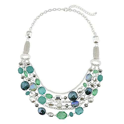 Bocar 4 PCS Newest Multi Layer Chain Crystal Colored Glaze Statement Women Strand Necklace (NK-10061-1 set)