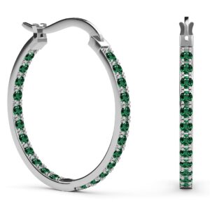 shop lc 925 sterling silver hoop earrings for women green cubic zirconia cz inside out jewelry rhodium plated cute gifts for women birthday gifts