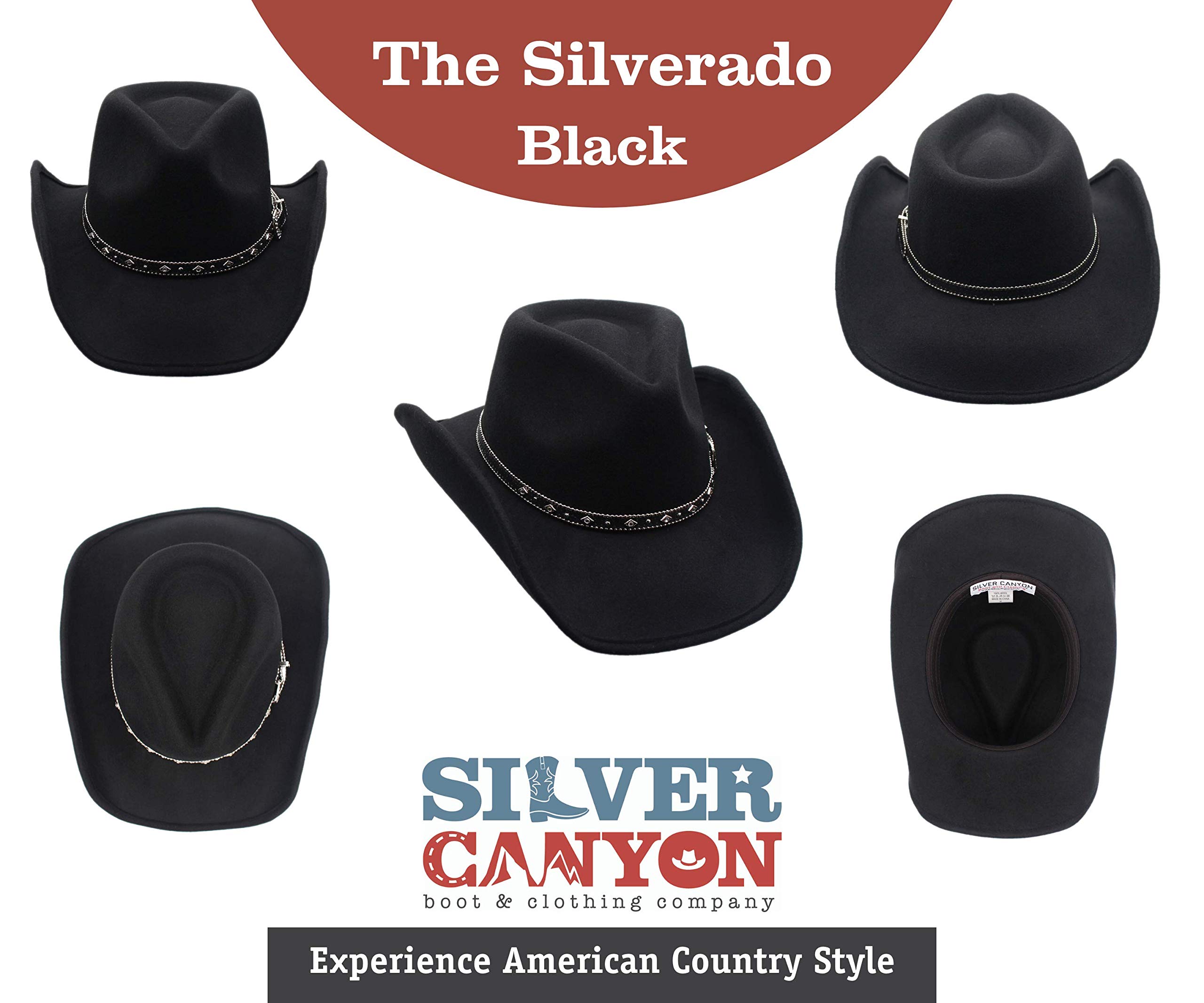 Mens+Wool+Cowboy+Hat+Silverado+Black+Shapeable+Western+Hats+by+Silver+Canyon