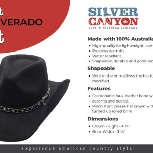 Mens+Wool+Cowboy+Hat+Silverado+Black+Shapeable+Western+Hats+by+Silver+Canyon