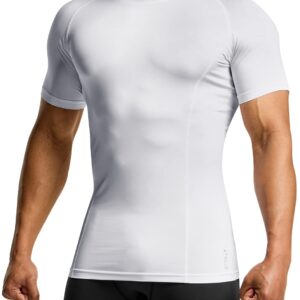 ATHLIO Men's Cool Dry Short Sleeve Compression Shirts, Sports Baselayer T-Shirts Tops, Athletic Workout Shirt, 3pack Tops White/White/White, Large