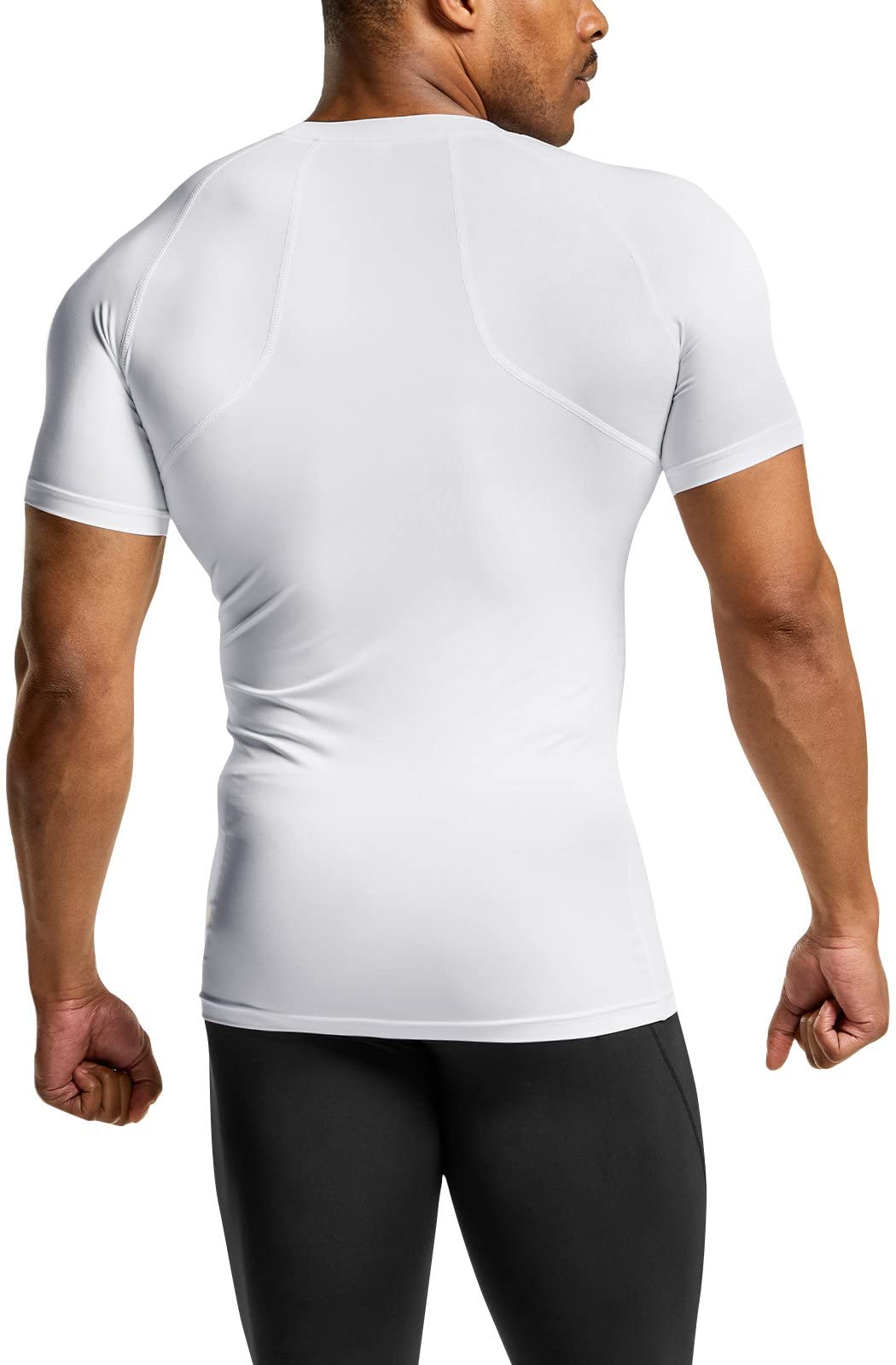 ATHLIO Men's Cool Dry Short Sleeve Compression Shirts, Sports Baselayer T-Shirts Tops, Athletic Workout Shirt, 3pack Tops White/White/White, Large