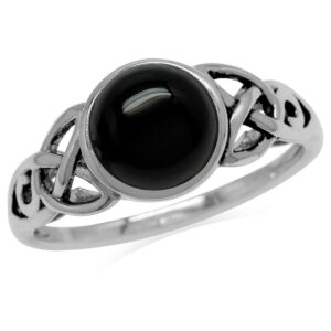 Silvershake 8mm Natural Round Shape Black Onyx 925 Sterling Silver Triquetra Celtic Knot Solitaire Ring Size 9