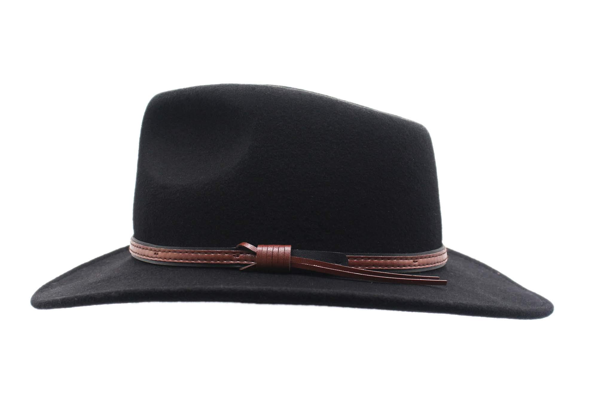 Mens+Outback+Wool+Cowboy+Hat+Bozeman+Black+Crushable+Western+by+Silver+Canyon