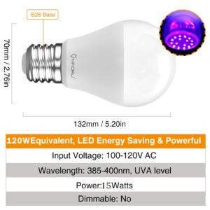 Onforu 15W LED Black Light Bulbs, A19 E26 120W Equivalent Blacklight Bulb for Glow in The Dark, Halloween Lights, 120V, Level 385-400nm, Blacklight Party, Body Paint, Fluorescent Poster