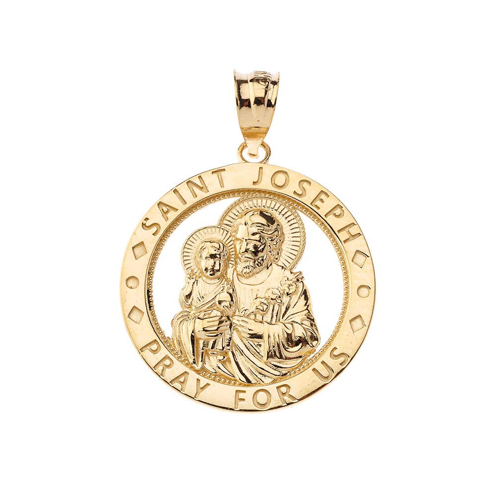 CaliRoseJewelry 10k Saint Joseph Pray for Us Round Charm Pendant in Yellow Gold