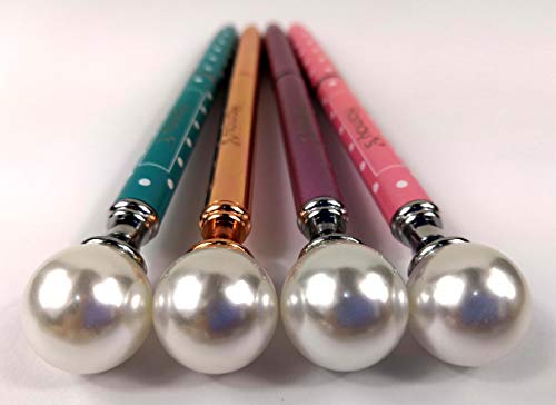 4PCS Pearl Pen Metal Ballpoint Pen with Big Pearl Funky Design Queen's Scepter Crown Style Office Supplies 1.0mm Black Ink with Gift Box by Kamay's (Rose+Rose Gold+Pink+Blue)