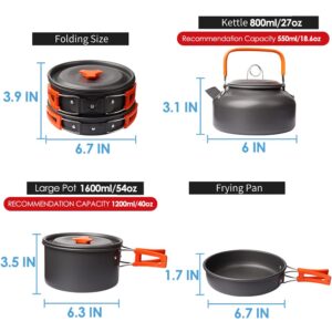 Gutsdoor Camping Cookware Set Camping Cooking Set Non Stick Family Backpacking cooking set Lightweight Stackable Pot Pan Kettle Bowls with Storage Bag for Outdoor Hiking (10 Piece/Set)