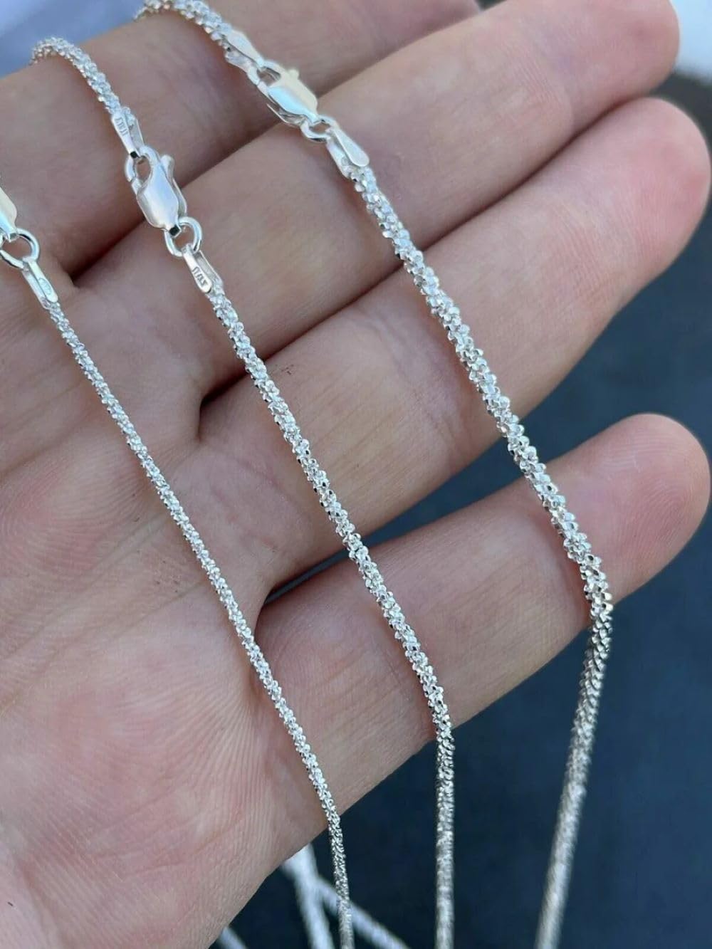 Verona Jewelers Sterling Silver Diamond Cut 2MM Sparkle Chain Necklace Criss cross Necklace- Shiny Necklace Sparkling Chain Sterling Silver Necklace (18)