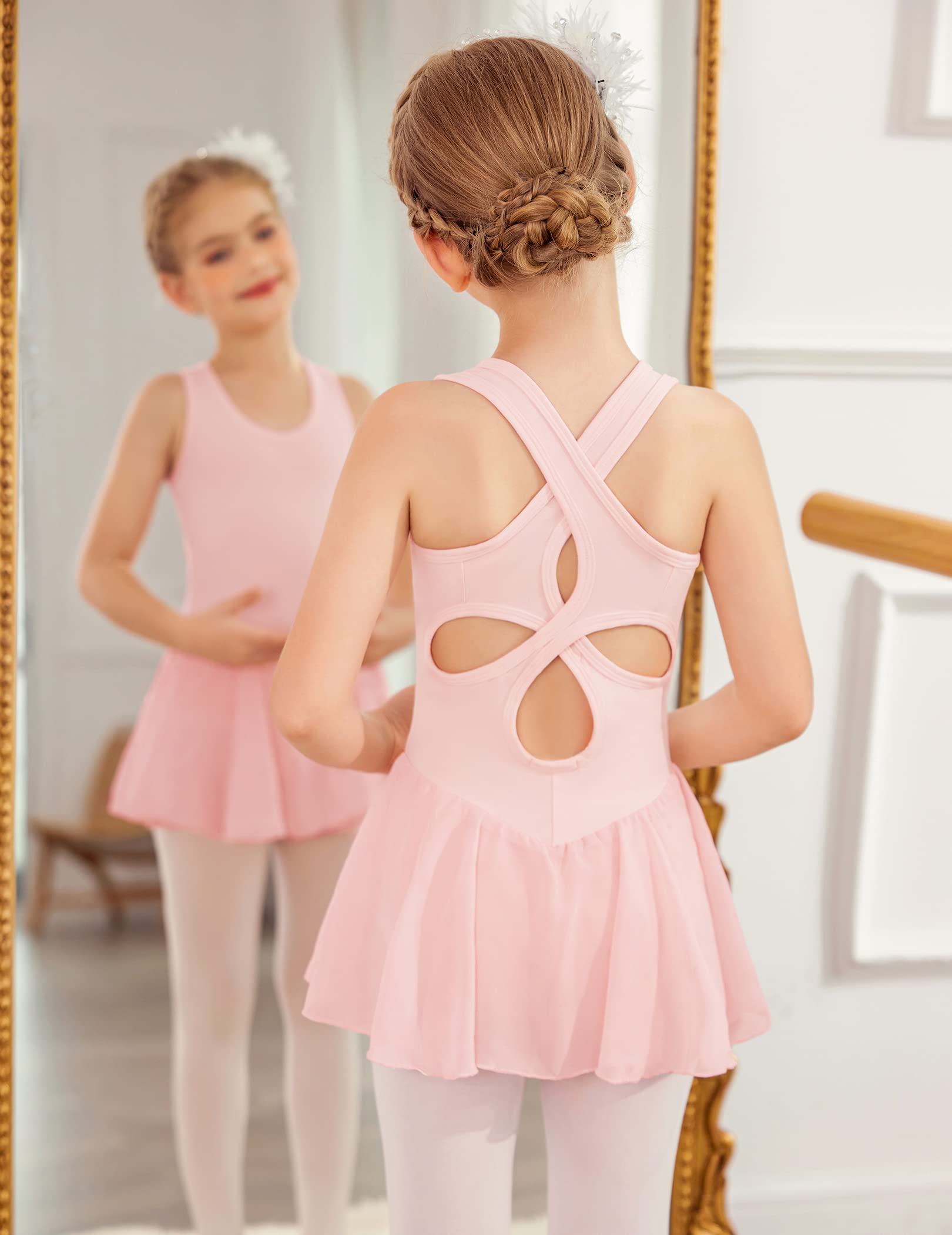 Arshiner Kid Girls Hollow Back Ballet Leotard with Skirt Sleeveless Dance Dresses